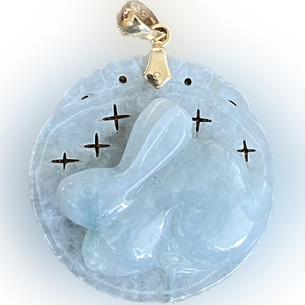 14k Gold Jade Year of the Rabbit Pendant